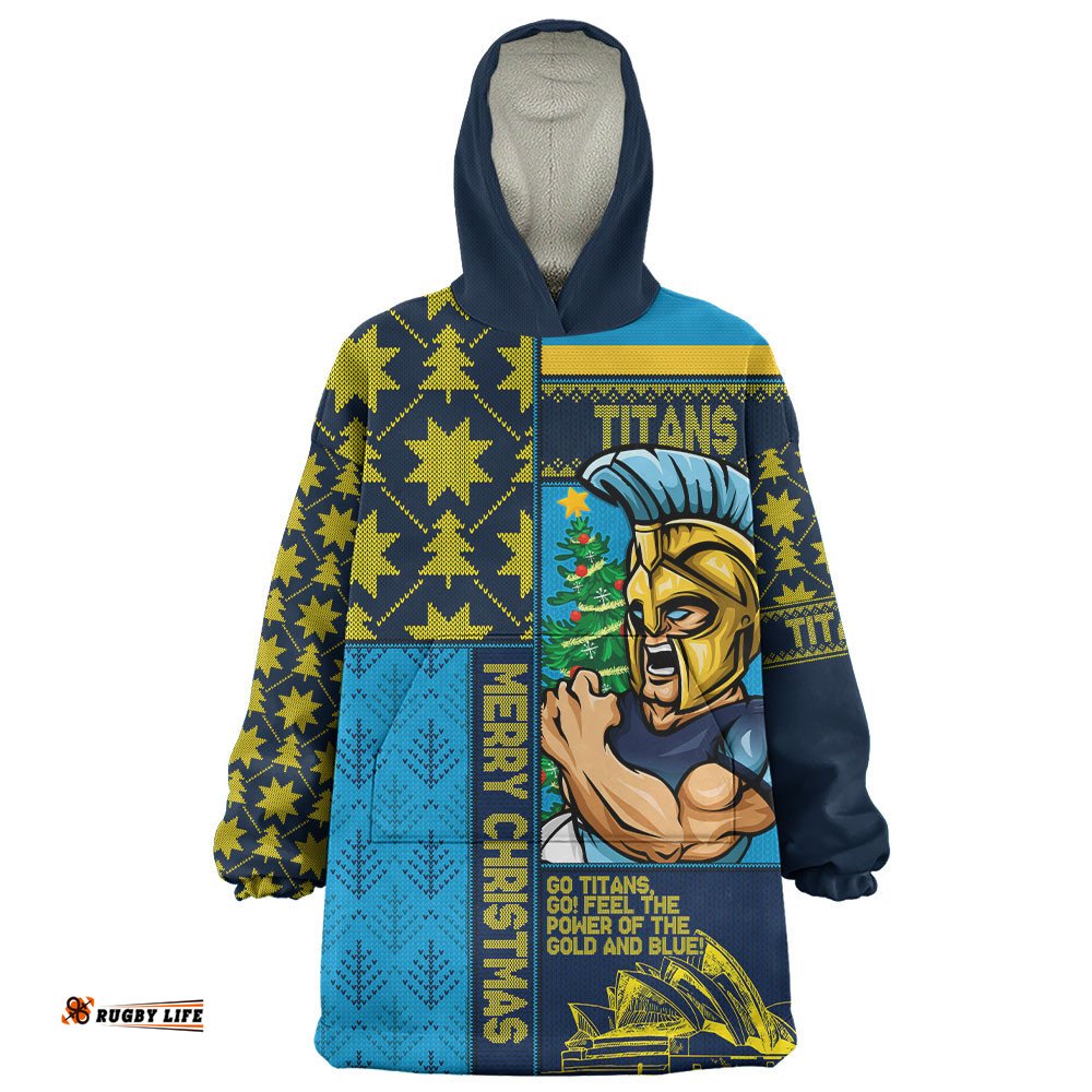 RugbyLife Gold Coast Titans Snug Hoodie Christmas Magic Knit Style Winter Glow