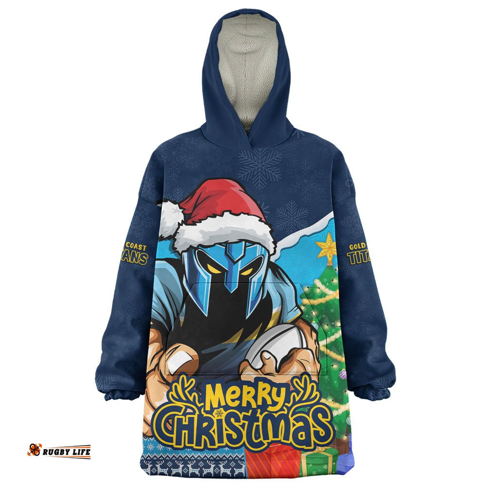 RugbyLife Gold Coast Titans Snug Hoodie Santa Scoring Touchdown On Christmas Game Day