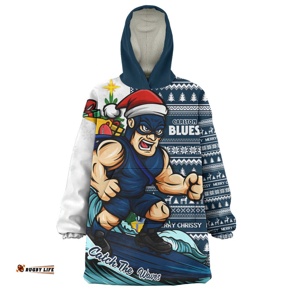 RugbyLife Carlton Snug Hoodie Christmas Holiday Santa Rides The Waves
