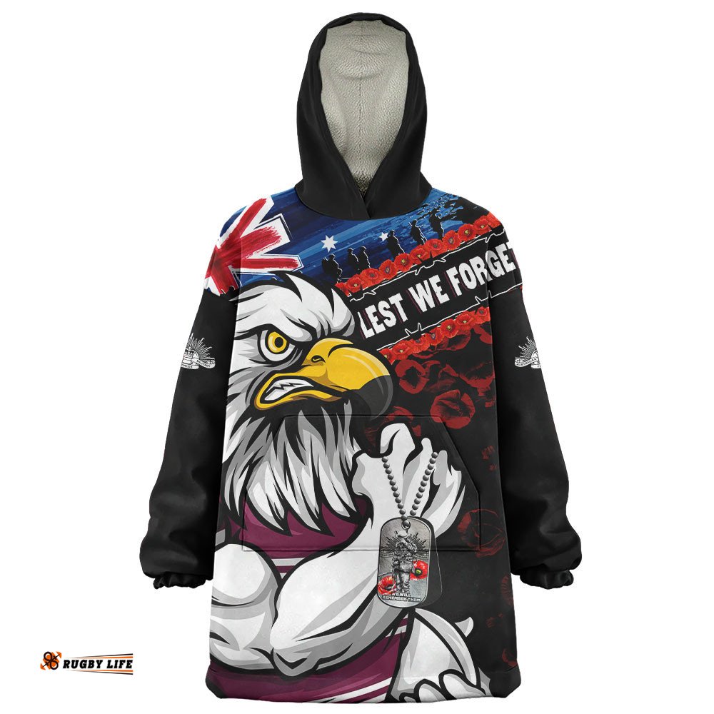 RugbyLife Manly Warringah Sea Eagles Snug Hoodie Anzac Remembrance Of The Fallen