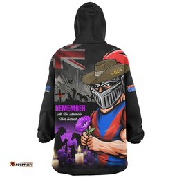 RugbyLife Newcastle Knights Snug Hoodie Anzac Day Purple Poppy And Animals That Served
