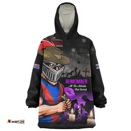 RugbyLife Newcastle Knights Snug Hoodie Anzac Day Purple Poppy And Animals That Served