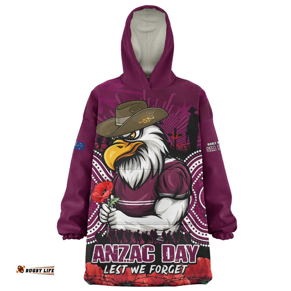 RugbyLife Manly Warringah Sea Eagles Snug Hoodie Anzac Day Pride Of Service Eternal Memory