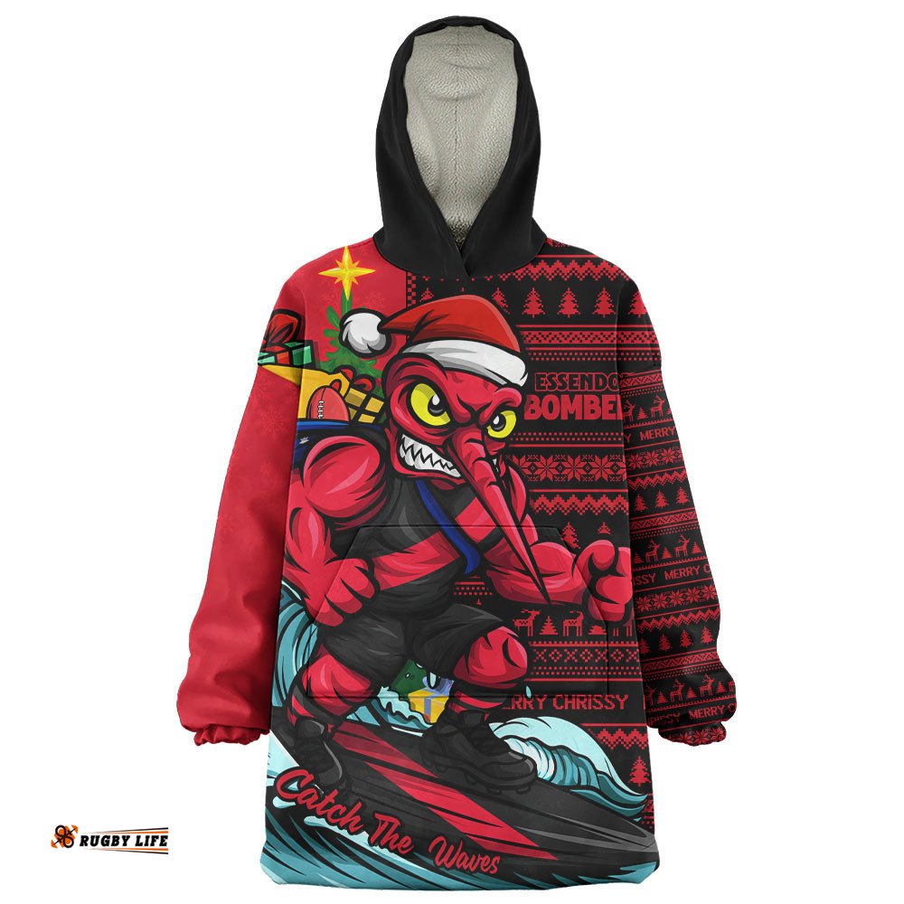 RugbyLife Essendon Snug Hoodie Christmas Holiday Santa Rides The Waves