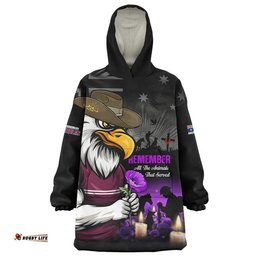 RugbyLife Manly Warringah Sea Eagles Snug Hoodie Anzac Day Purple Poppy And Animals That Served