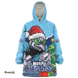 RugbyLife New South Wales Blues Snug Hoodie Santa Scoring Touchdown On Christmas Game Day