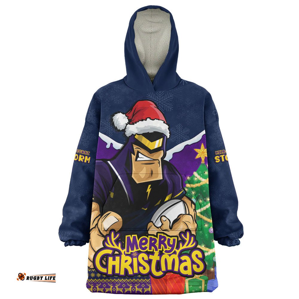 RugbyLife Melbourne Storm Snug Hoodie Santa Scoring Touchdown On Christmas Game Day