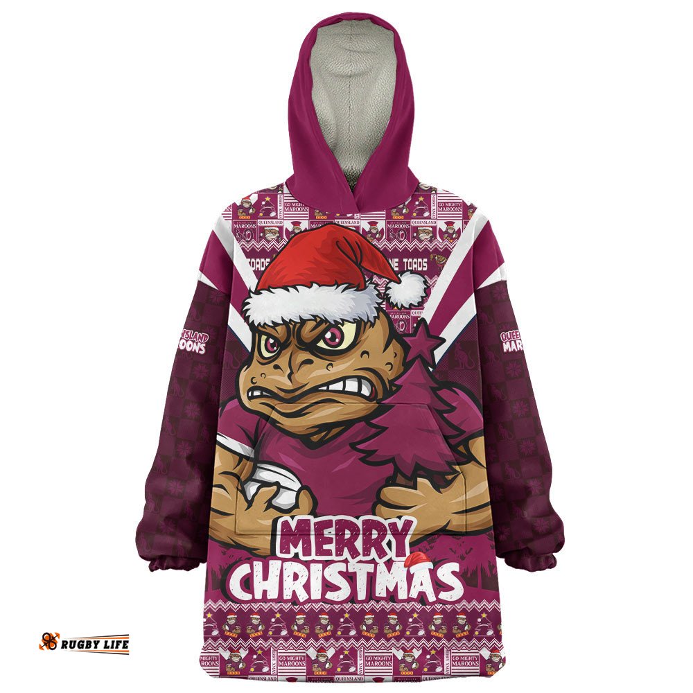 RugbyLife Queensland Maroons Snug Hoodie Merry Christmas Festive Spirit Edition