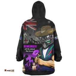 RugbyLife New Zealand Warriors Snug Hoodie Anzac Day Purple Poppy And Animals That Served