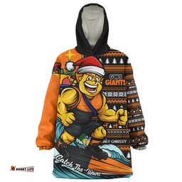RugbyLife GWS GIANTS Snug Hoodie Christmas Holiday Santa Rides The Waves