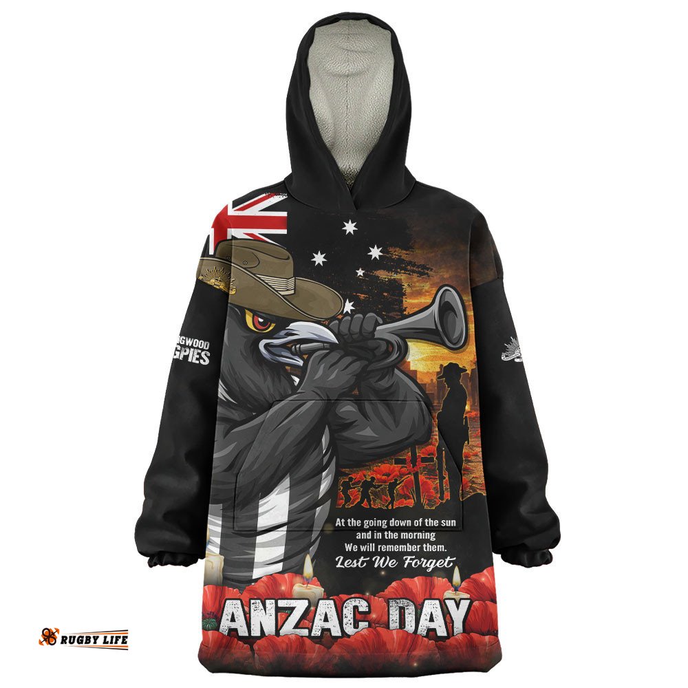 RugbyLife Collingwood Snug Hoodie Anzac Day Dawn Of Courage Eternal Tribute