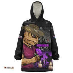 RugbyLife Queensland Maroons Snug Hoodie Anzac Day Purple Poppy And Animals That Served