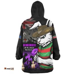RugbyLife South Sydney Rabbitohs Snug Hoodie Anzac Day Purple Poppy And Animals That Served