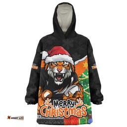 RugbyLife Wests Tigers Snug Hoodie Santa Scoring Touchdown On Christmas Game Day