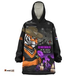 RugbyLife Wests Tigers Snug Hoodie Anzac Day Purple Poppy And Animals That Served