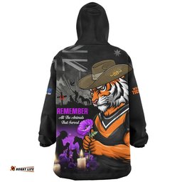 RugbyLife Wests Tigers Snug Hoodie Anzac Day Purple Poppy And Animals That Served