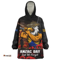 RugbyLife West Coast Eagles Snug Hoodie ANZAC Day Lest We Forget Red Poppy And Honor The Brave Tribute
