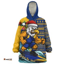RugbyLife West Coast Eagles Snug Hoodie Christmas Holiday Santa Rides The Waves