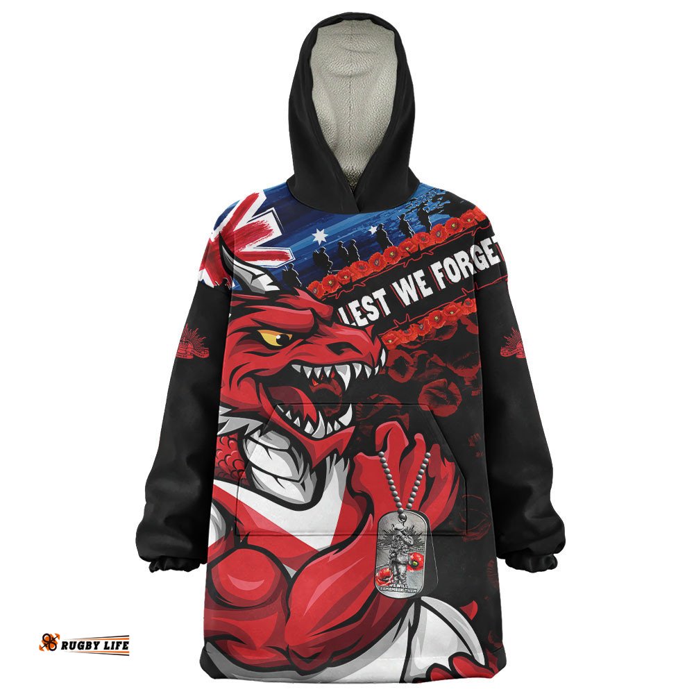 RugbyLife St. George Illawarra Dragons Snug Hoodie Anzac Remembrance Of The Fallen