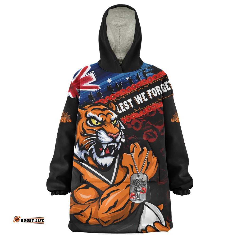 RugbyLife Wests Tigers Snug Hoodie Anzac Remembrance Of The Fallen