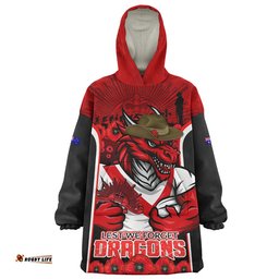 RugbyLife St. George Illawarra Dragons Snug Hoodie Lest We Forget In Honor And Remembrance