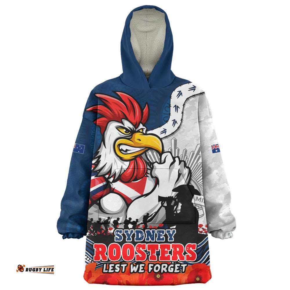 RugbyLife Sydney Roosters Snug Hoodie Anzac Day Remembrance Of Courage Loyalty Valor