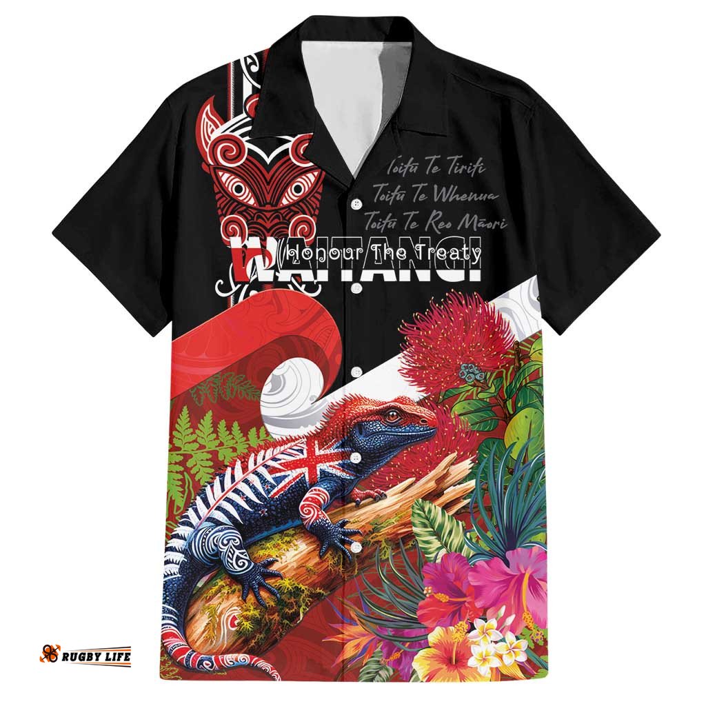 Aotearoa Toitu Te Tiriti Hawaiian Shirt Waitangi-Honour The Treaty NZ Tuatara and Plants LT03