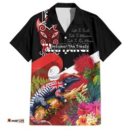 Aotearoa Toitu Te Tiriti Hawaiian Shirt Waitangi-Honour The Treaty NZ Tuatara and Plants LT03