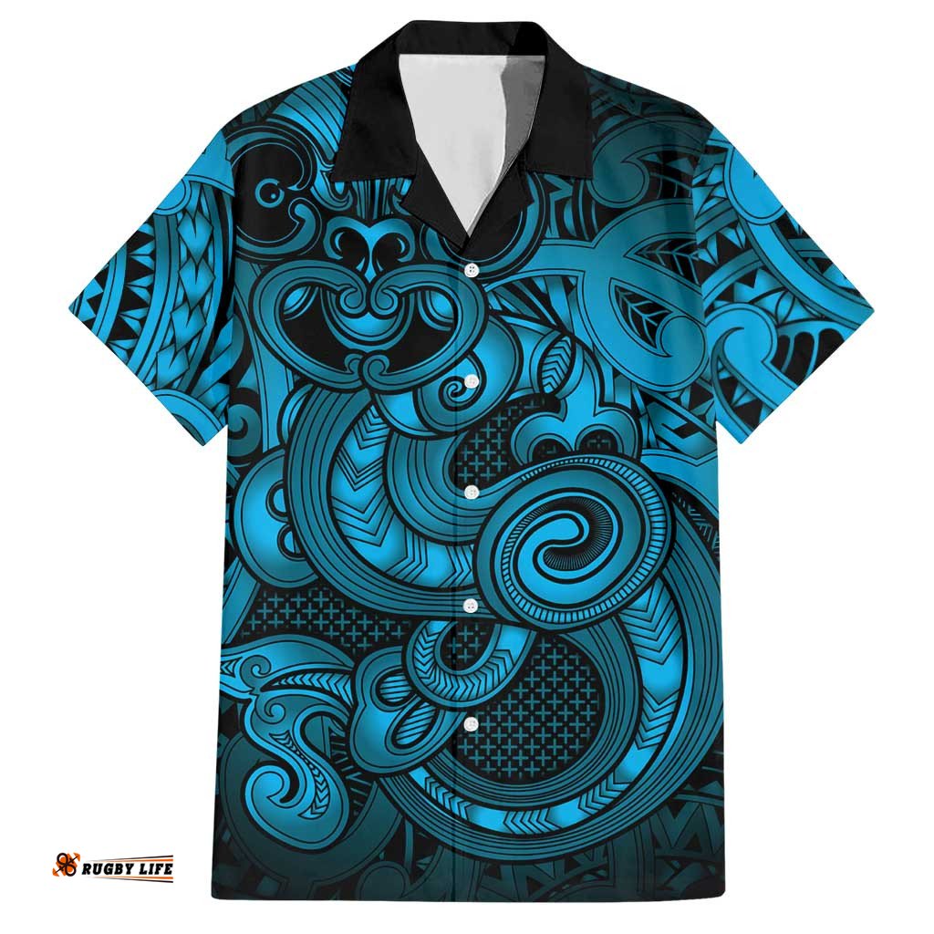 Aotearoa Maori Hei Tiki Hawaiian Shirt Kikorangi Kowhaiwhai Puhoro Motif LT9