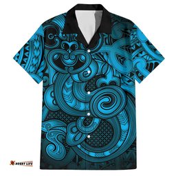 Aotearoa Maori Hei Tiki Hawaiian Shirt Kikorangi Kowhaiwhai Puhoro Motif LT9