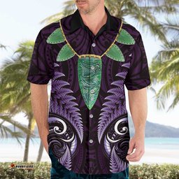 Aotearoa Pounamu Niho Hawaiian Shirt Silver Fern Mix Maori Pattern - Purple LT14
