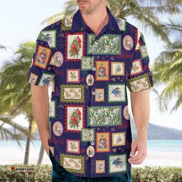 Aussie Birds Christmas La La Land Hawaiian Shirt Navy Blue Vintage Stamp Edition LT9