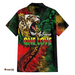 Aotearoa One Love Hawaiian Shirt Reggae Lion with Kakahu Huruhuru LT03