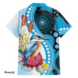Australia Azure Kingfisher Hawaiian Shirt Australian Native Flowers Indigenous Art LT14