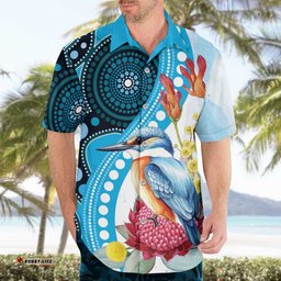 Australia Azure Kingfisher Hawaiian Shirt Australian Native Flowers Indigenous Art LT14