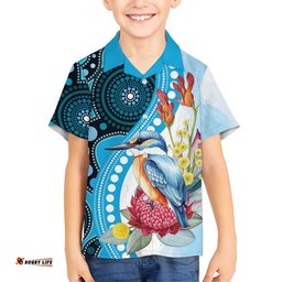 Australia Azure Kingfisher Hawaiian Shirt Australian Native Flowers Indigenous Art LT14
