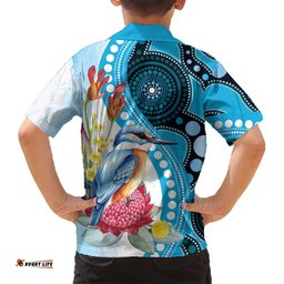 Australia Azure Kingfisher Hawaiian Shirt Australian Native Flowers Indigenous Art LT14