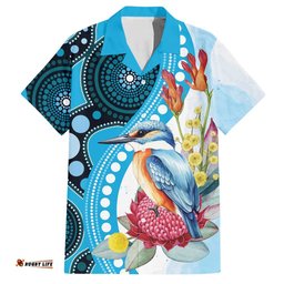 Australia Azure Kingfisher Hawaiian Shirt Australian Native Flowers Indigenous Art LT14