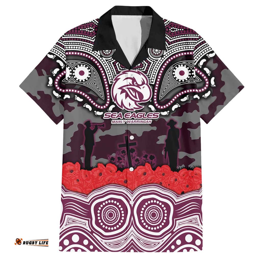 ANZAC Day Manly Warringah Sea Eagles Hawaiian Shirt Military Memorial Aboriginal Indigenous Art TS04