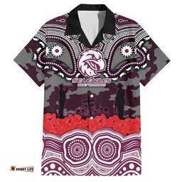 ANZAC Day Manly Warringah Sea Eagles Hawaiian Shirt Military Memorial Aboriginal Indigenous Art TS04