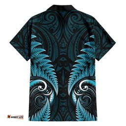 Aotearoa Pounamu Niho Hawaiian Shirt Silver Fern Mix Maori Pattern - Turquoise LT14