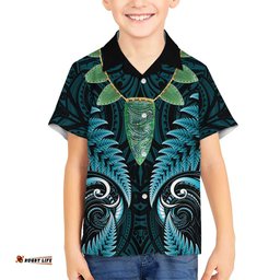 Aotearoa Pounamu Niho Hawaiian Shirt Silver Fern Mix Maori Pattern - Turquoise LT14