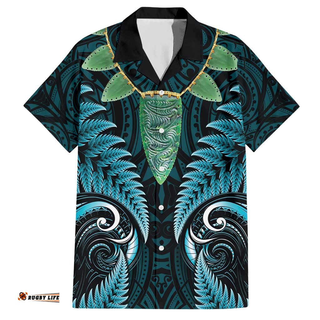 Aotearoa Pounamu Niho Hawaiian Shirt Silver Fern Mix Maori Pattern - Turquoise LT14