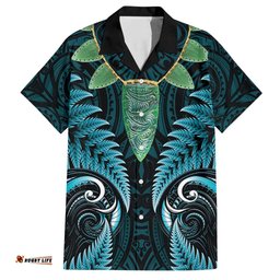 Aotearoa Pounamu Niho Hawaiian Shirt Silver Fern Mix Maori Pattern - Turquoise LT14