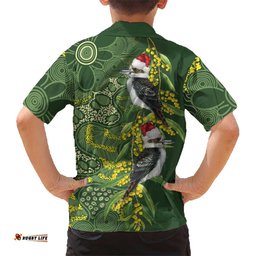 Aussie Kokaburra Golden Wattle Christmas Hawaiian Shirt Aboriginal Dots Painting Green Motif LT9
