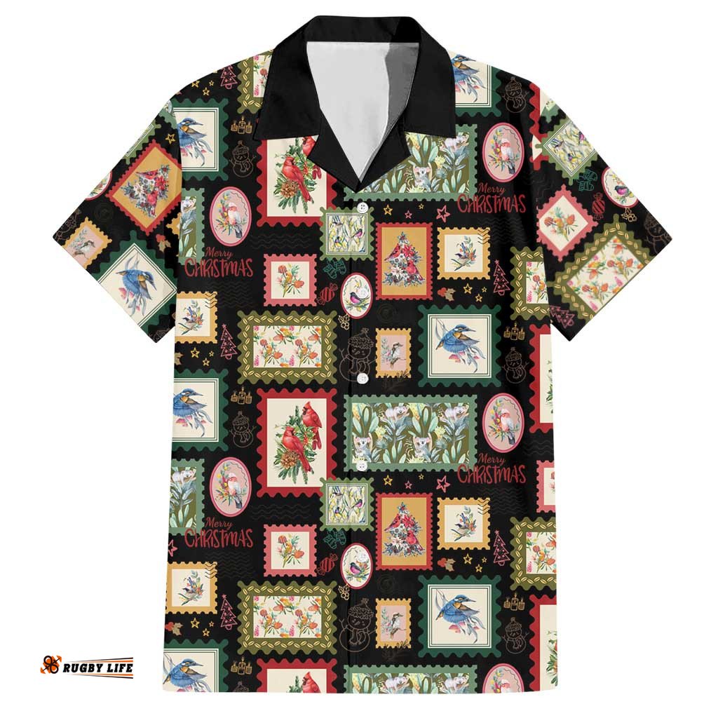 Aussie Birds Christmas La La Land Hawaiian Shirt Black Vintage Stamp Edition LT9