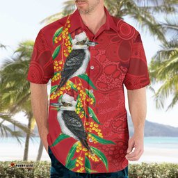 Aussie Kokaburra Golden Wattle Christmas Hawaiian Shirt Aboriginal Dots Painting Red Motif LT9