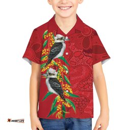 Aussie Kokaburra Golden Wattle Christmas Hawaiian Shirt Aboriginal Dots Painting Red Motif LT9