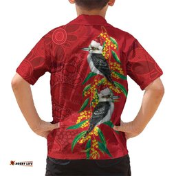 Aussie Kokaburra Golden Wattle Christmas Hawaiian Shirt Aboriginal Dots Painting Red Motif LT9