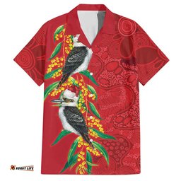 Aussie Kokaburra Golden Wattle Christmas Hawaiian Shirt Aboriginal Dots Painting Red Motif LT9